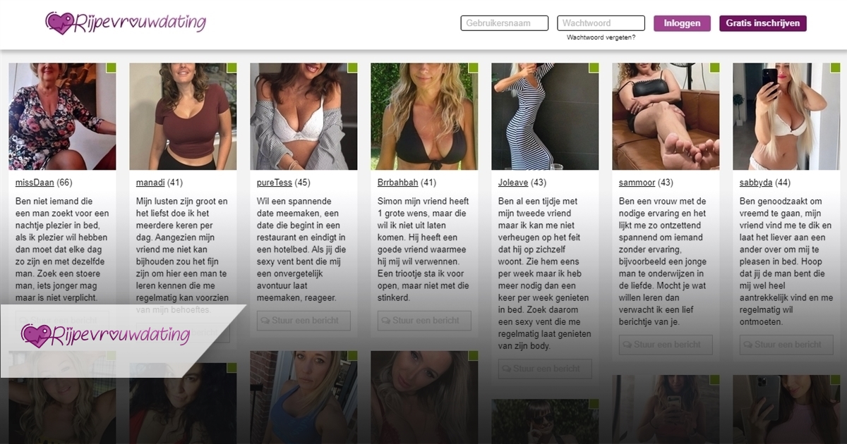 rijpevrouwdating is een fantasie achtige erotische chatsite met fake profielen van sexy mannen en vrouwen en opzoek naar erotische gesprekken online